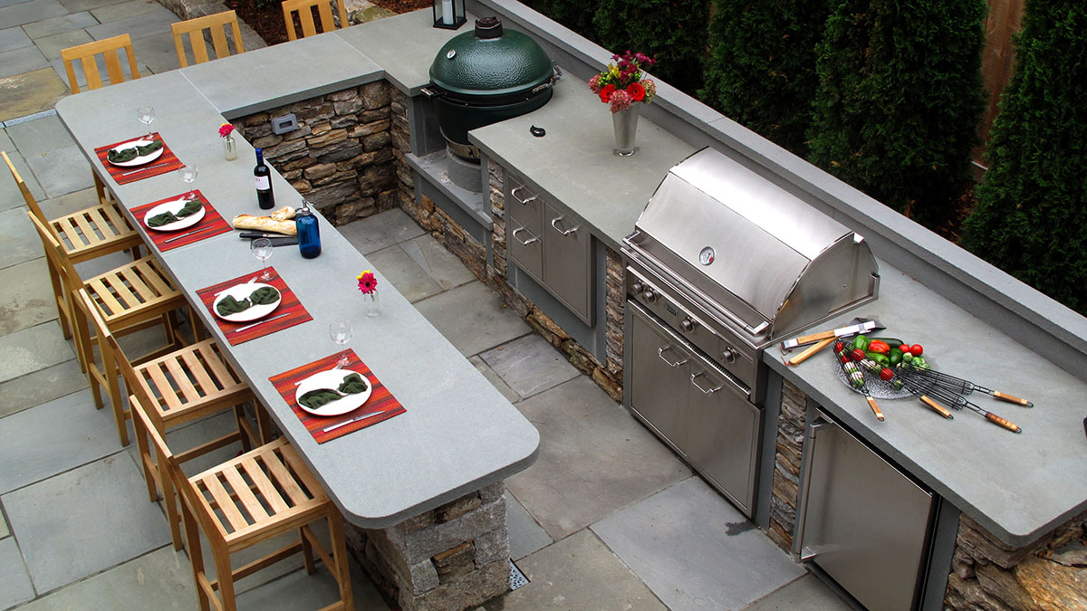 Kitchen Includes 36" Lynx Grill, "The Big Green Egg", Trash Center, and Refrigerator