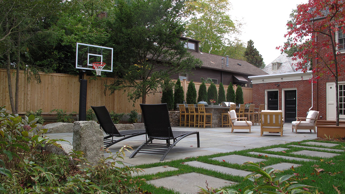 Bluestone Patio With Outdoor Kitchen and Recreation Area