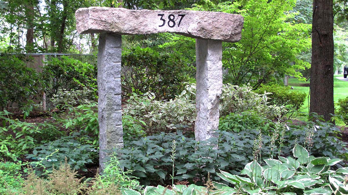 Salvaged Granite Post with Engraved House Number
