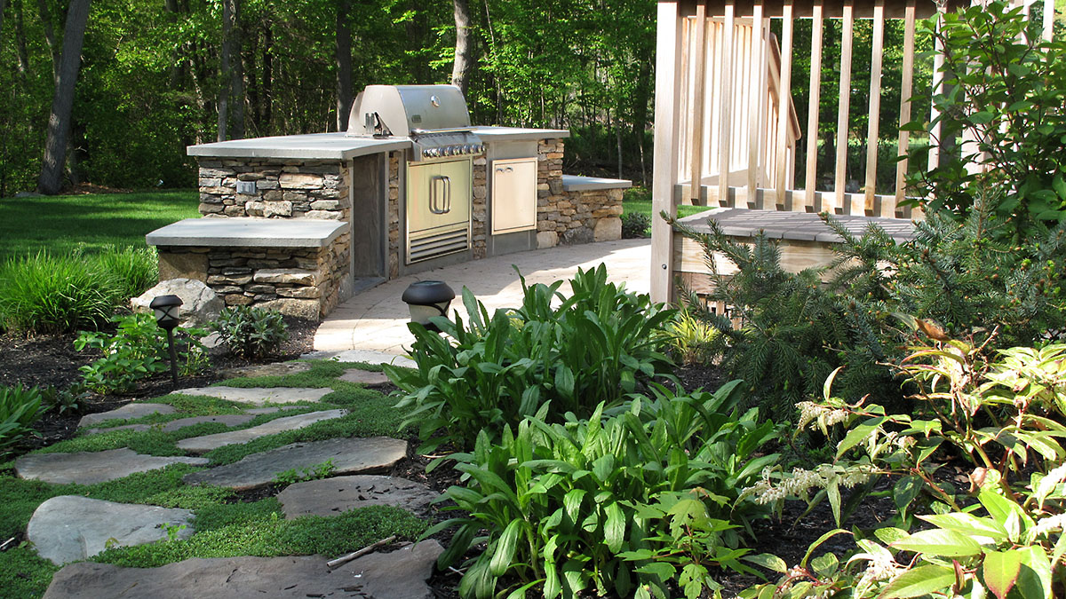 Outdoor Kitchen with Seating Benches